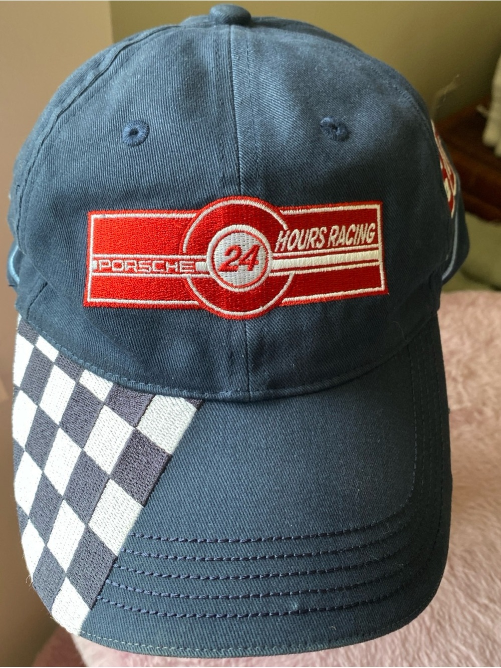 Porsche Design Navy Cap with Red 24 Hours Racing Patch and Checkered Accent